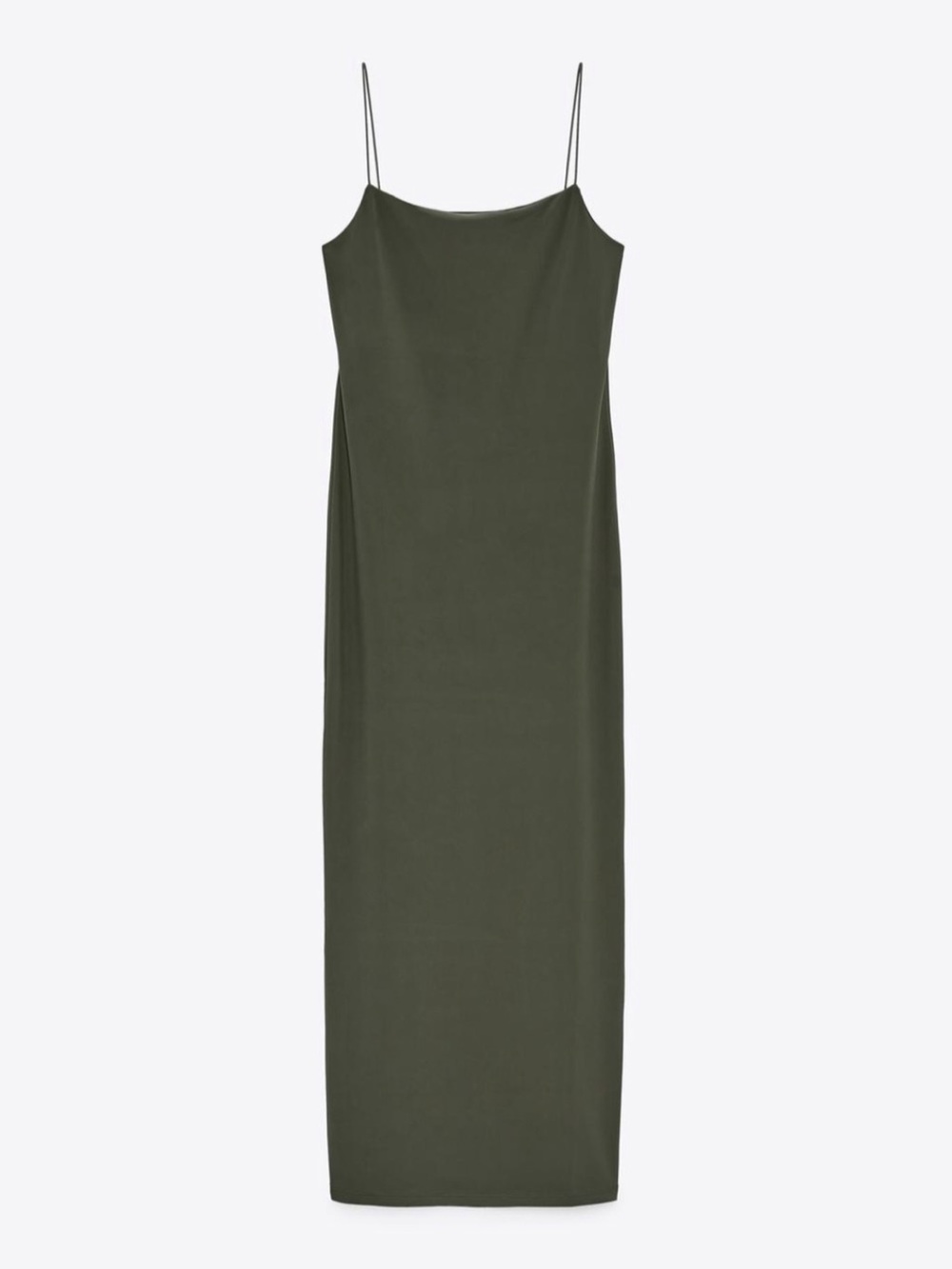 ZARA Long Maxi Stretchy Fitted Bodycon Dress Olive Green, XS